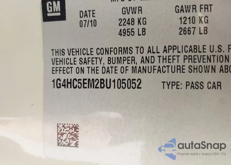 2011 Buick Lucerne Cxl from USA, damaged, VIN 1G4HC5EM2BU105052